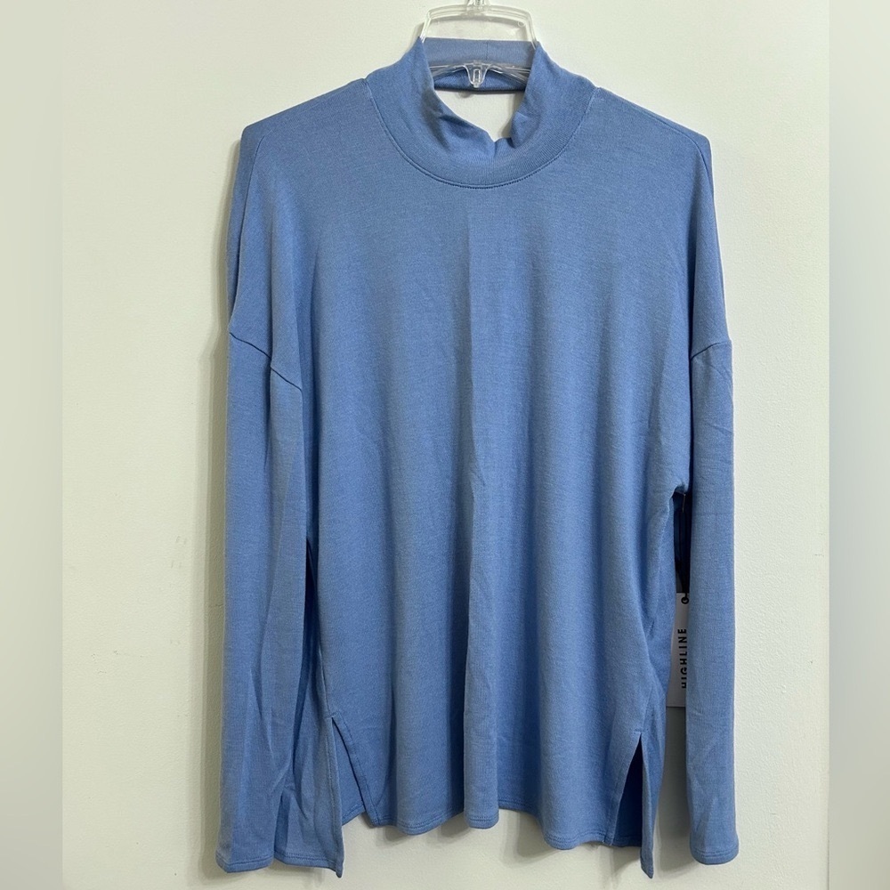 High-line Collective Women’s Blue Sweater Pullover Low Cut Back Top Blouse